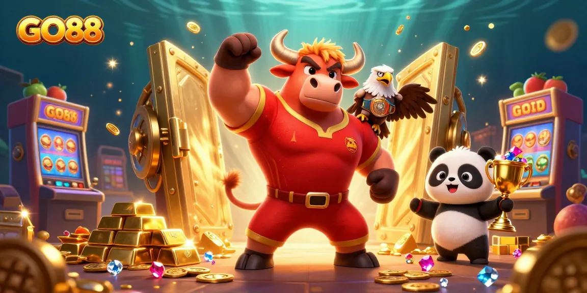 Win big at GO88 with vibrant slot games surrounded by gold and dynamic characters!