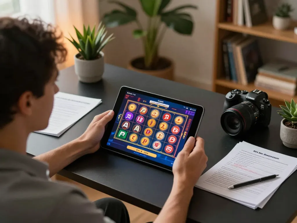Engaging with slots not on gamstop on a tablet during a cozy home gaming session