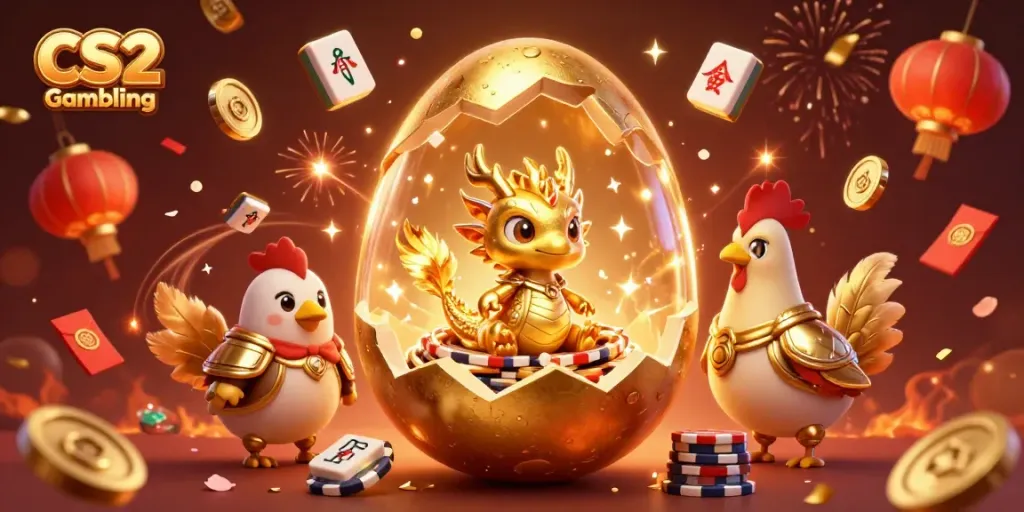 Celebrate CS2 Gambling with a golden dragon and poker chips in a vibrant scene