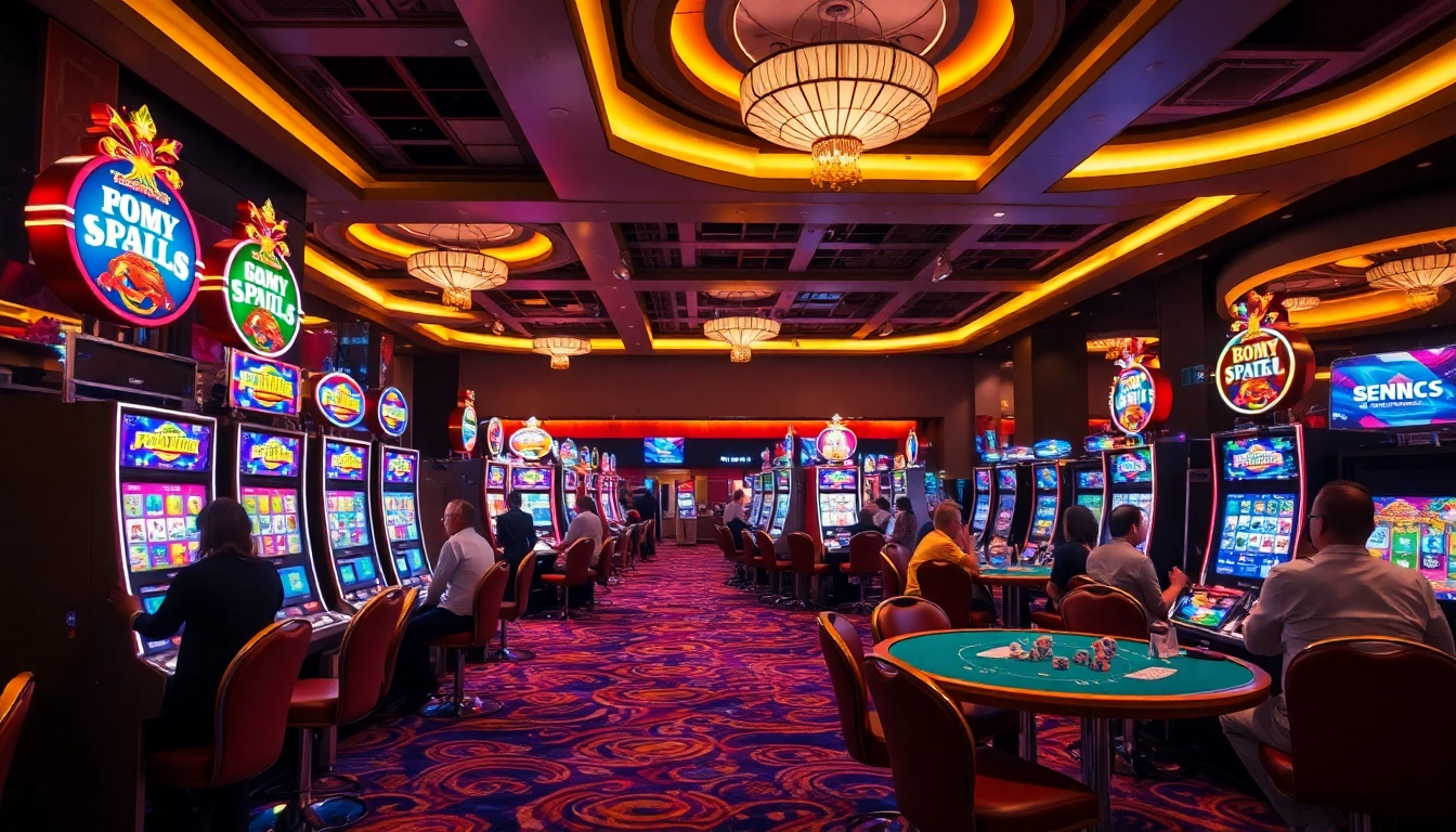 Erlebe das casinospielen in einem modernen Casino mit lebhaften Szene und Spielern.