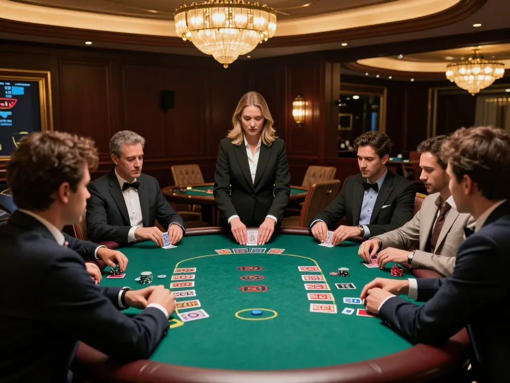 Jilipinas players strategizing their bets at an upscale blackjack table in luxury casino.