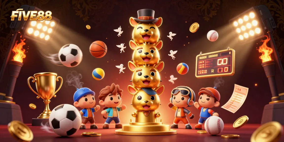 Engage in FIVE88's thrilling betting experience with dynamic sports graphics and energetic casino elements.