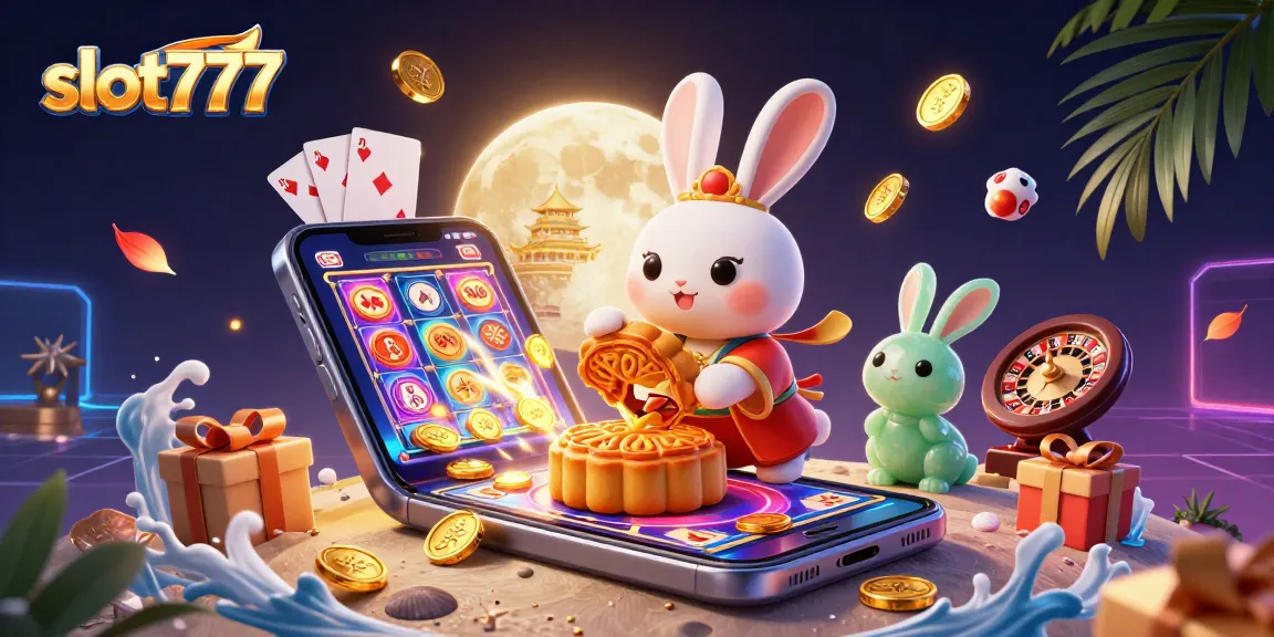 Experience the thrill of slot777 with a vibrant illustration featuring dynamic slot elements and characters.