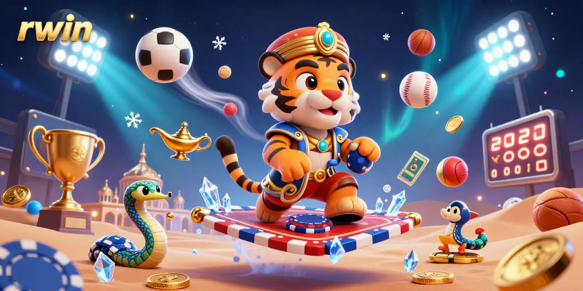 Experience rwin's thrilling dynamics with a tiger sultan and sports elements in a vibrant casino scene.