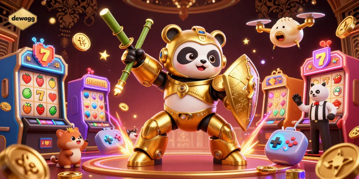 Immerse in the excitement of casino gaming with dewagg's lively 3D illustration showcasing vibrant slot machines.