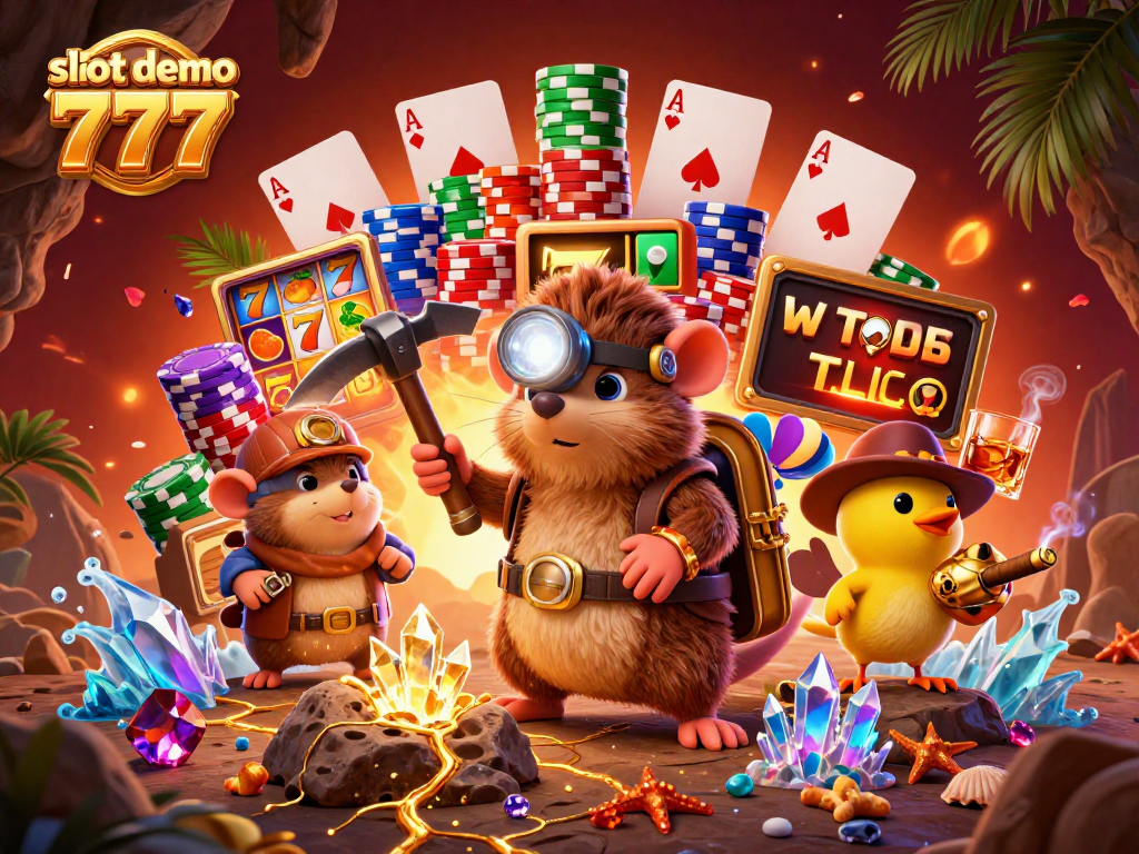 Experience thrilling gameplay and potential wins with slot demo 777, featuring vibrant slot reels and a treasure-hunting mole.