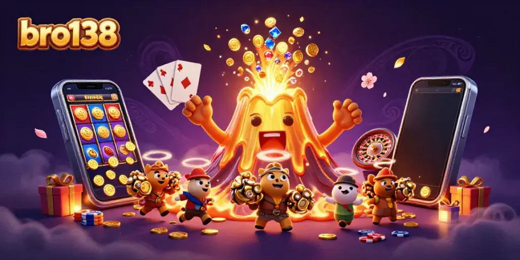 Experience excitement with bro138's thrilling slots and treasures in a vibrant casino scene.