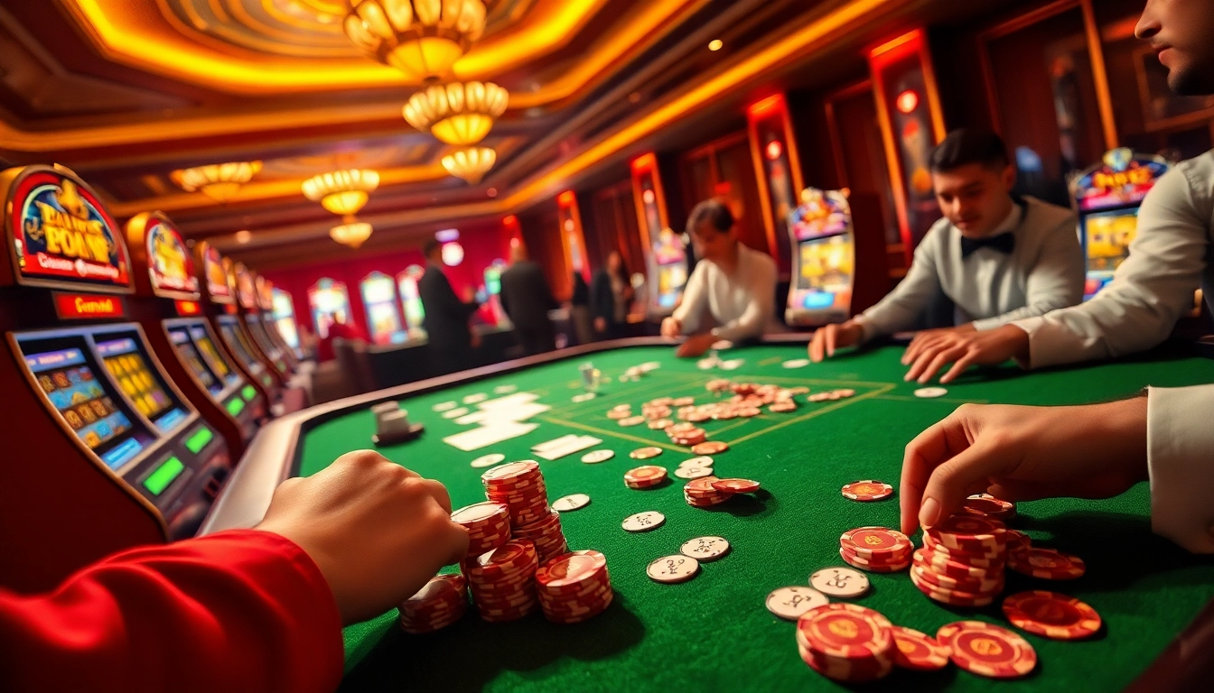 Experience the excitement of dewa slot88 at a luxurious casino, featuring vibrant slot machines and poker chips.