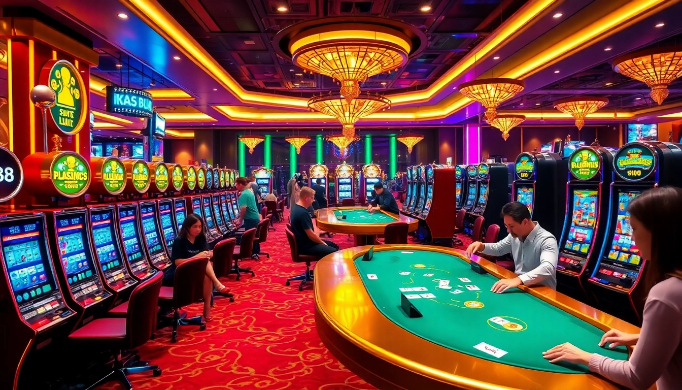 x88 casino slot machines and poker tables creating an exciting gambling atmosphere