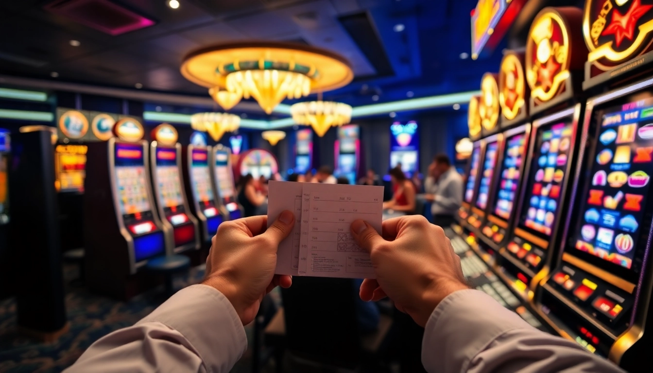 Engaged player ready to spin slot88 machine reels in a vibrant casino atmosphere.